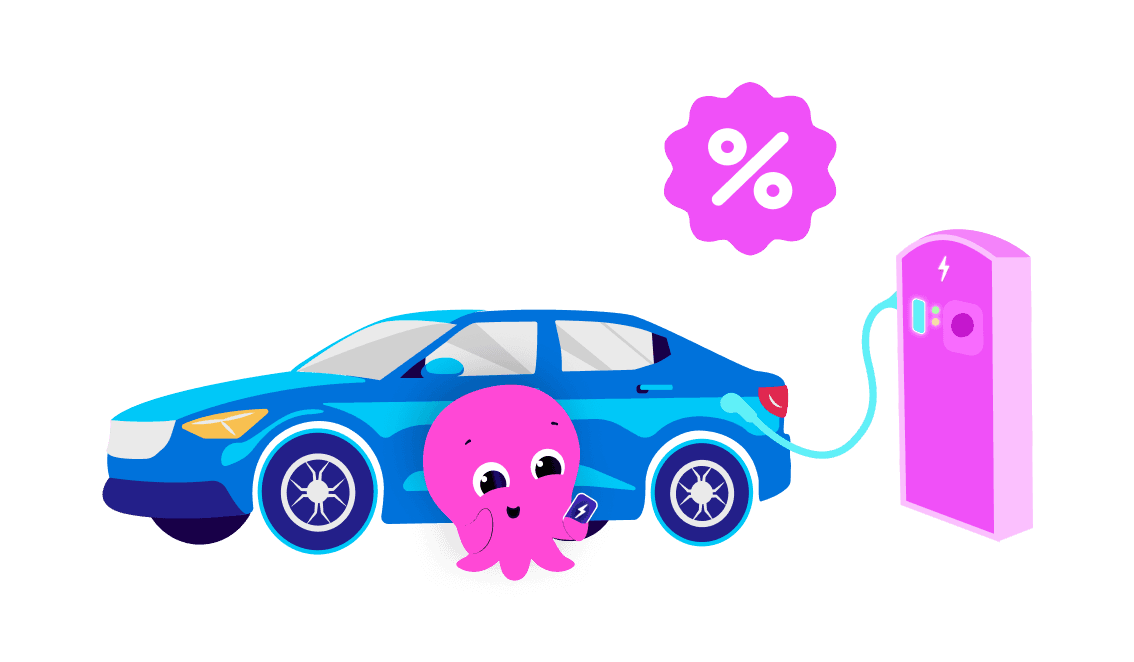 Constantine the octopus uses an RFID card to pay for discounted charging of a salary sacrifice EV