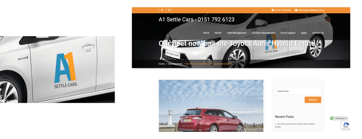 A1 Settle Cars logo and website