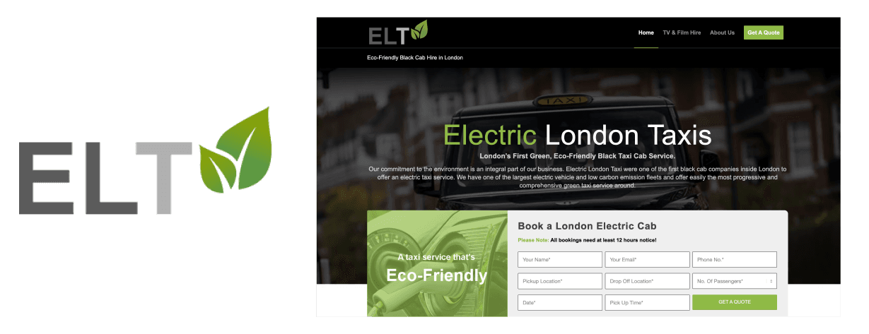 Electric London Taxi logo and website