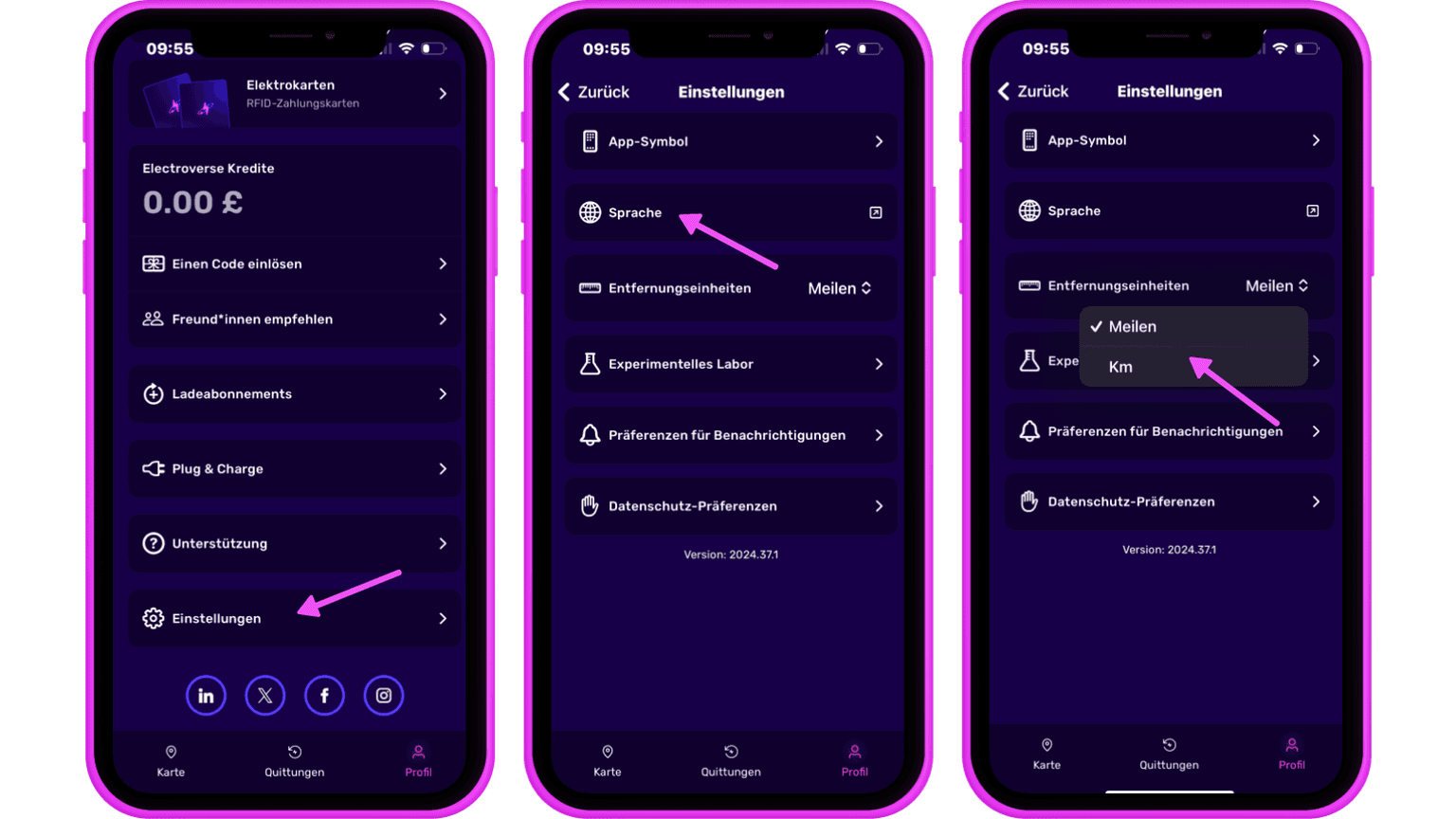 Customisations - language and miles/km DE