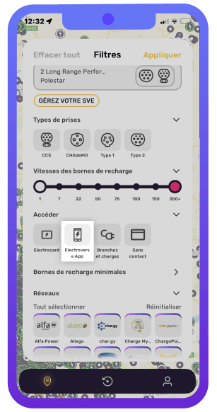 Octopus Electroverse app showing the filters screen