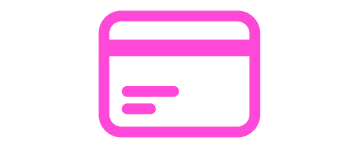 Icon of a pink credit card with two horizontal lines, on a black background.