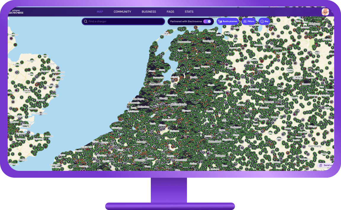 map of Octopus Electroverse showing EV chargers in the netherlands