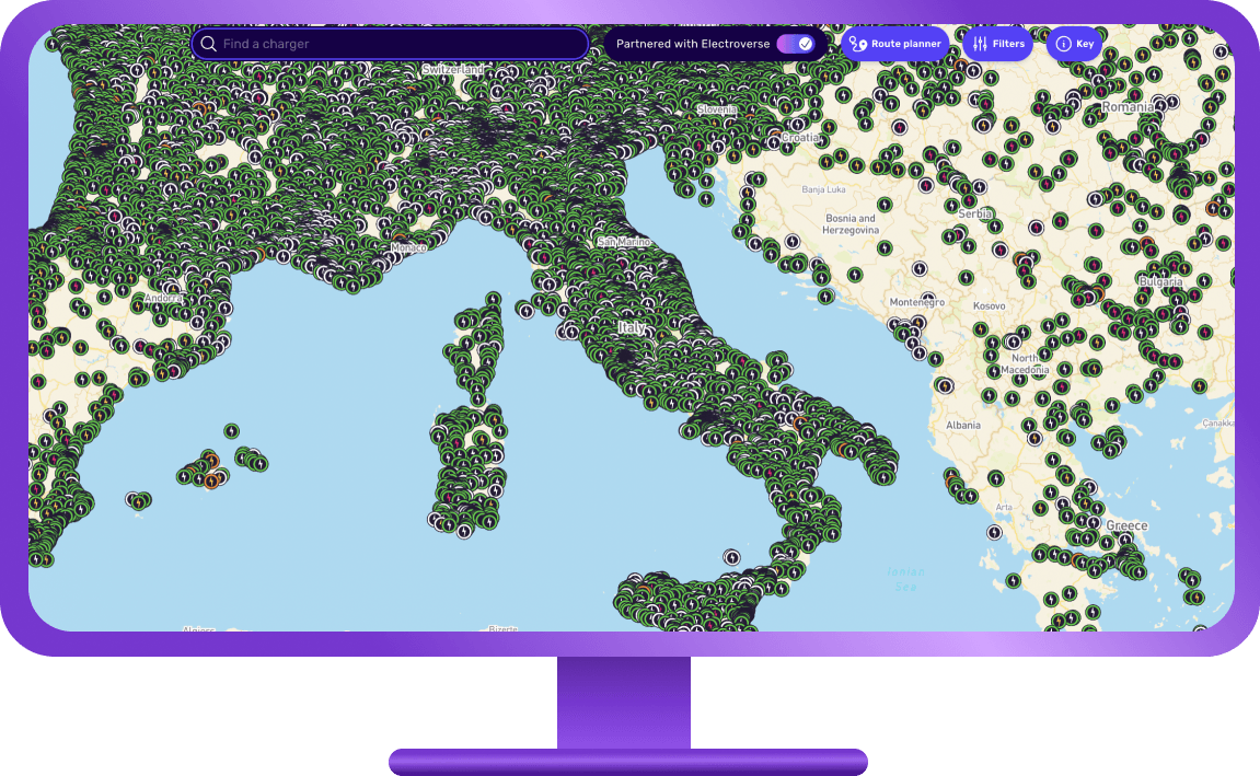 Octopus Electroverse web map showing Italian chargers