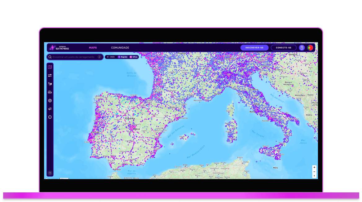 mapa de carregamento de veículos elétricos em português