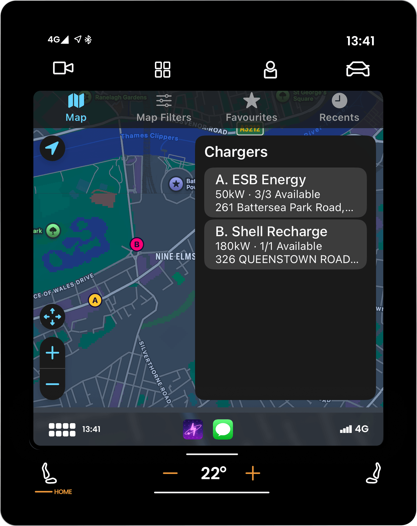 A screenshot image of electroverse used for an in-car app