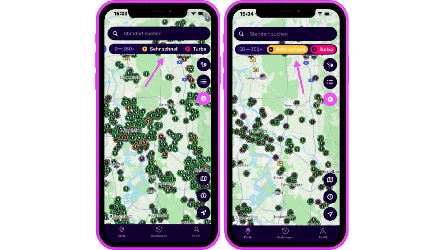 Screenshots des Electroverse-App-Filters