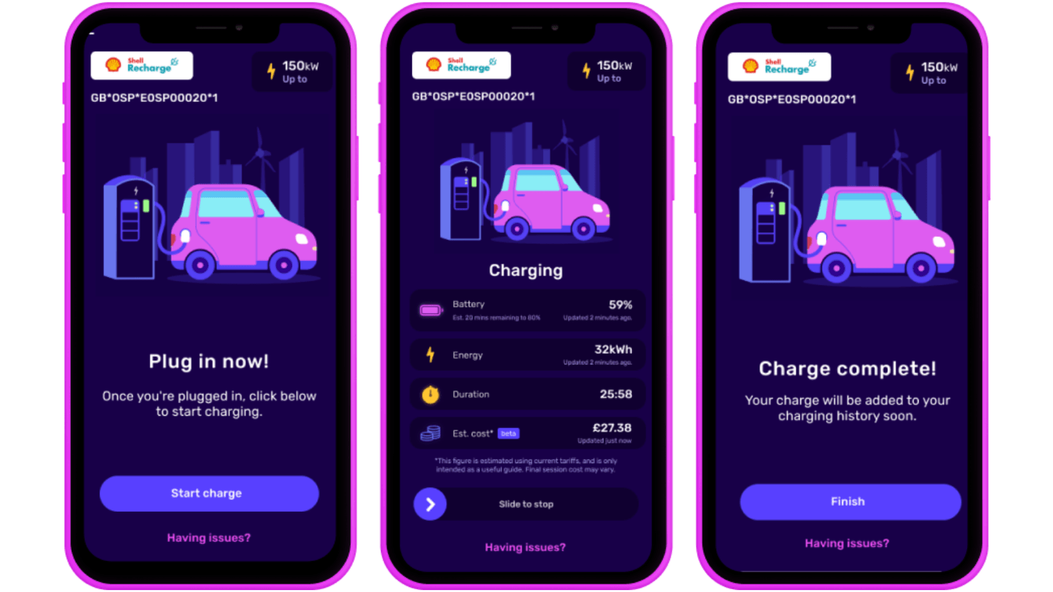 EV Charging screens in the Electroverse app