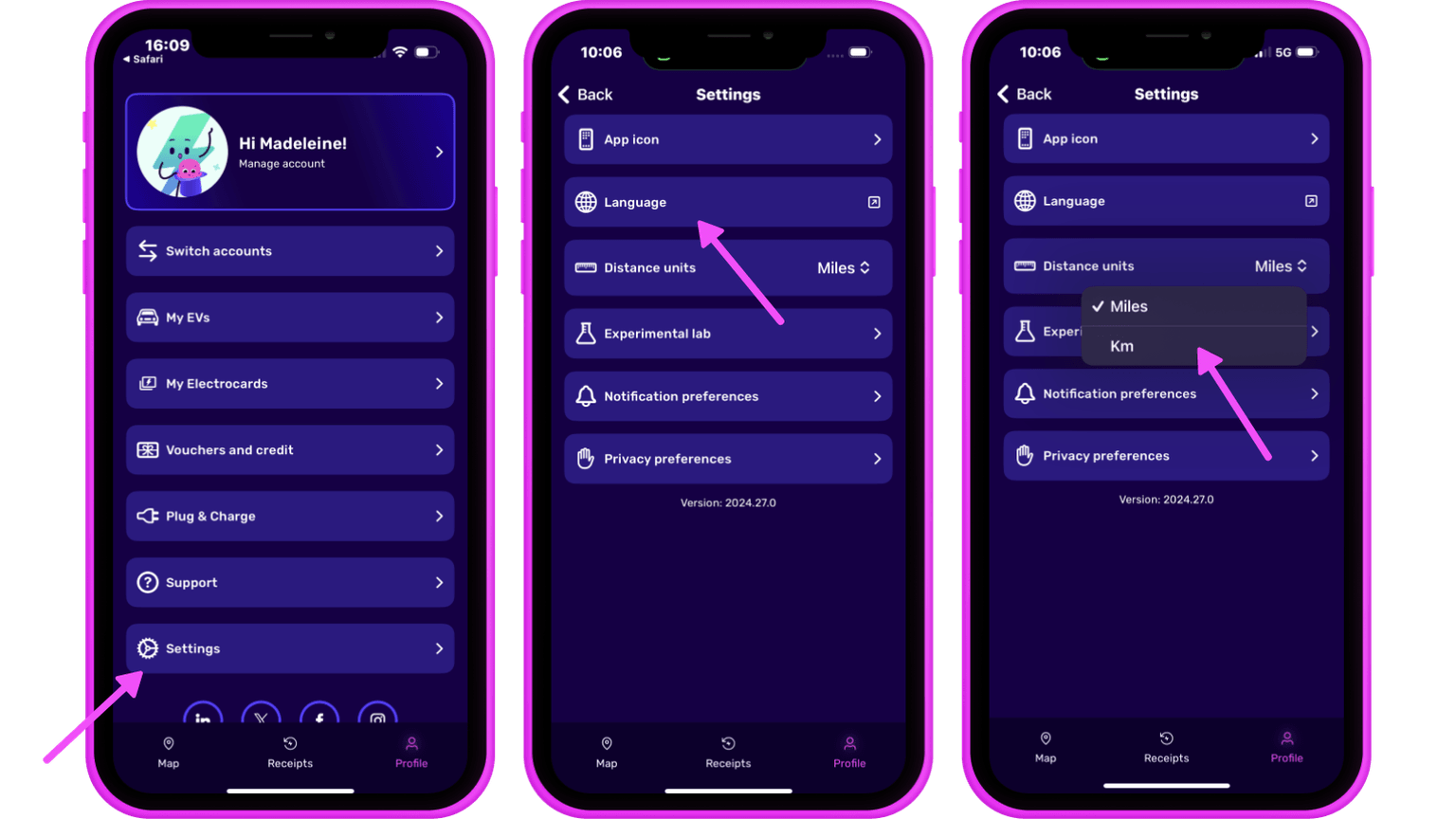 language - distance units screenshots