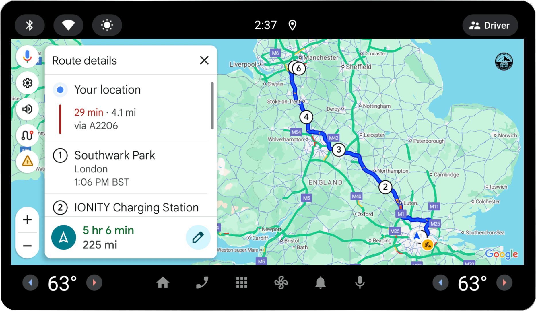 A screenshot image of electroverse used in Android Auto