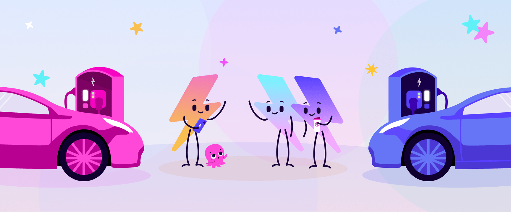 La mascota de Octopus Electroverse, Zapman, utiliza la función de enchufar y cargar para cargar automáticamente su vehículo eléctrico con un punto de carga IONITY