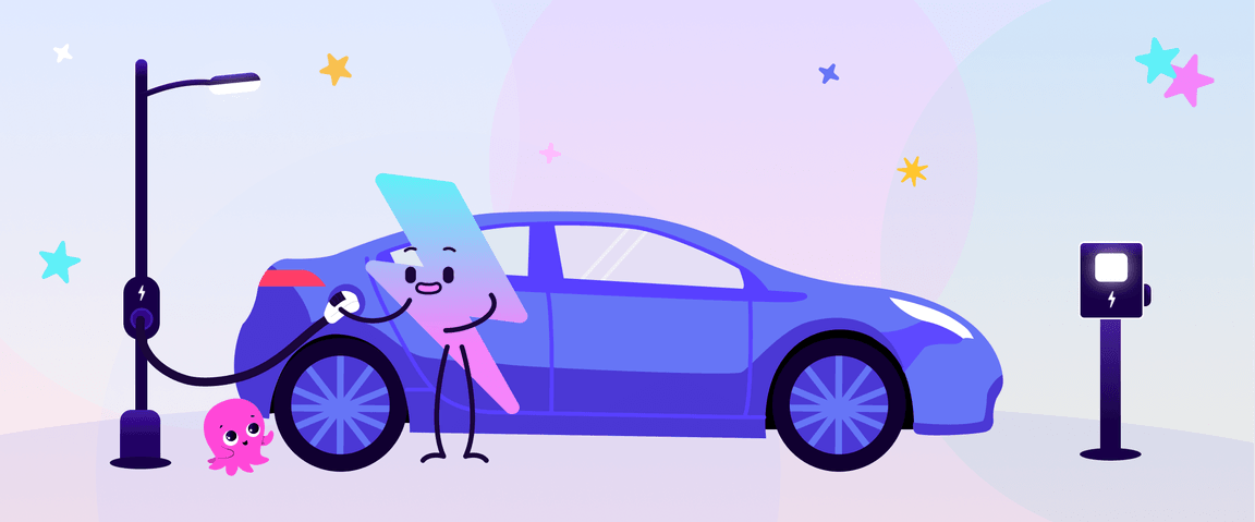 Octopus Electroverse mascot, Zapman, charges EV using an on-street charger