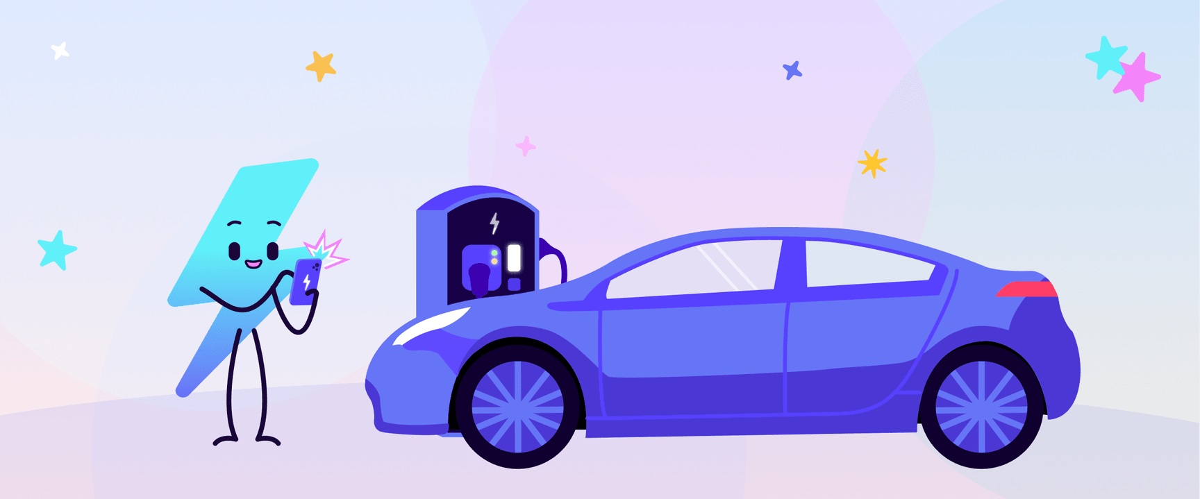 Image shows the Octopus Electric Universe mascot, Zapman, taking a photo of an electric vehicle charging station