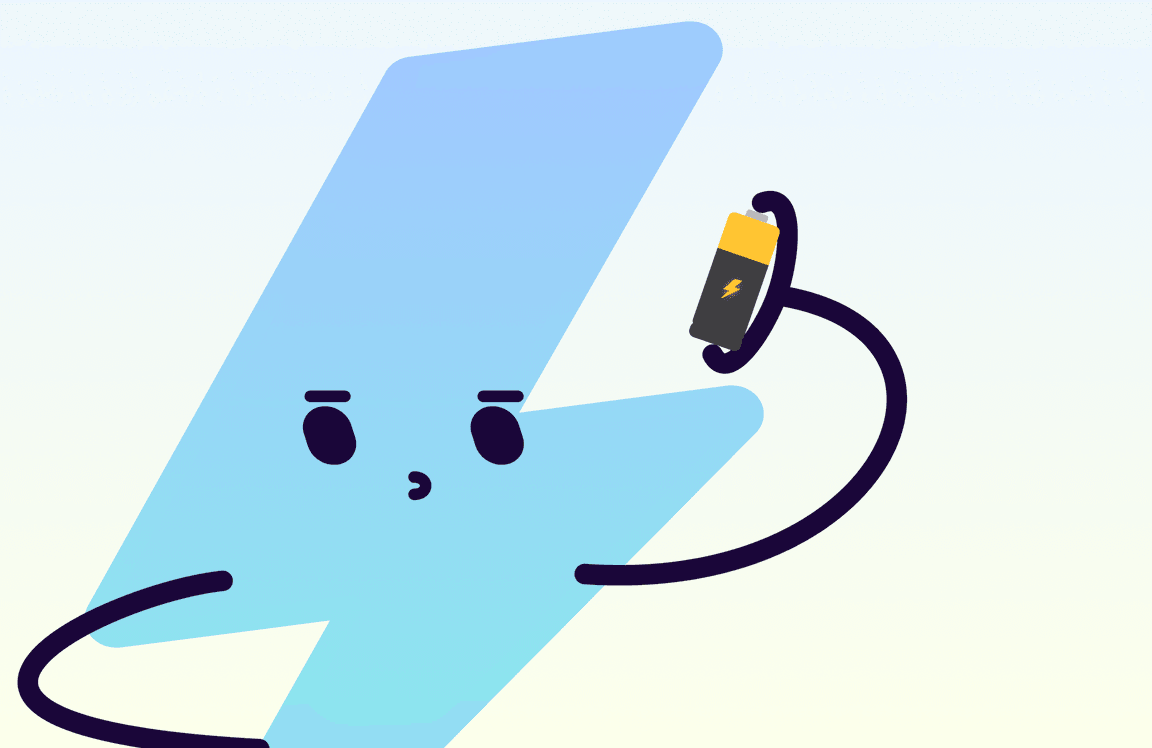 visual of zap man holding a battery