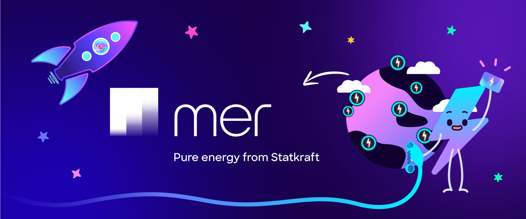 Logo des MER-Ladestationsbetreibers mit Electroverse-Maskottchen