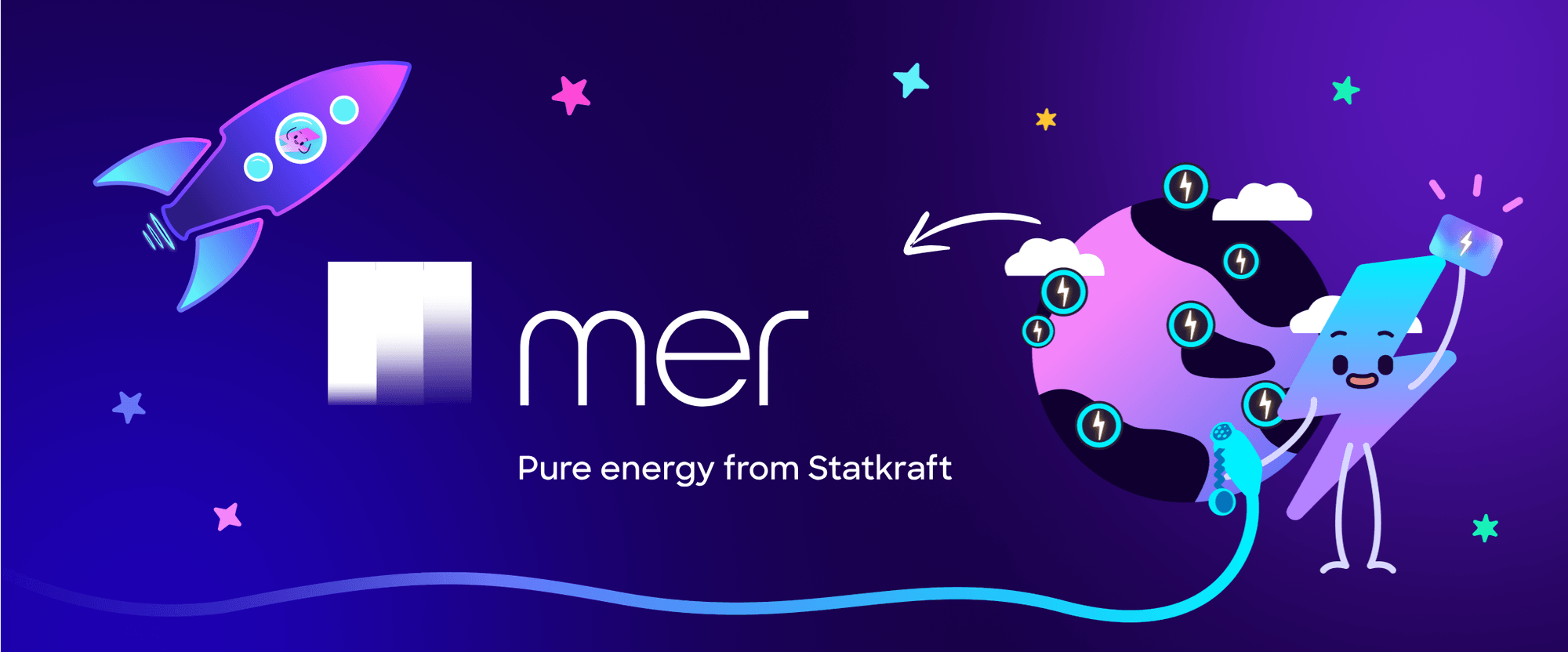 Logo des MER-Ladestationsbetreibers mit Electroverse-Maskottchen