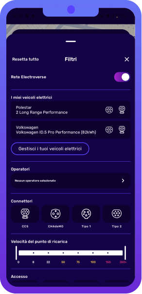 Come filtrare la mappa dei punti di ricarica nell'app Octopus Electroverse.