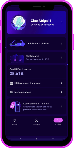 Schermata del profilo per l'app Octopus Electroverse