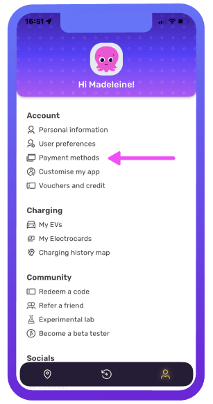 IPhone screenshot arrow pointing to 'payment methods'