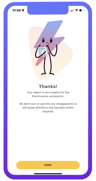'Thanks' for reporting an issue in the app screenshot