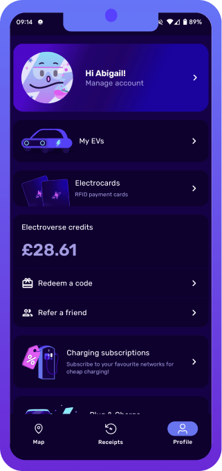 How to find the Electroverse app profile screen