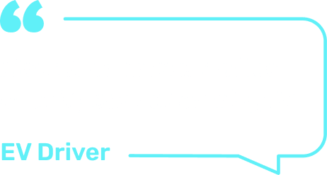Speech bubble with the quote, "I love it even more after over 3 years of owning it!" attributed to "EV Driver," over a black background.