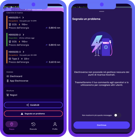 Come segnalare un problema di ricarica di un veicolo elettrico nell'app Electroverse