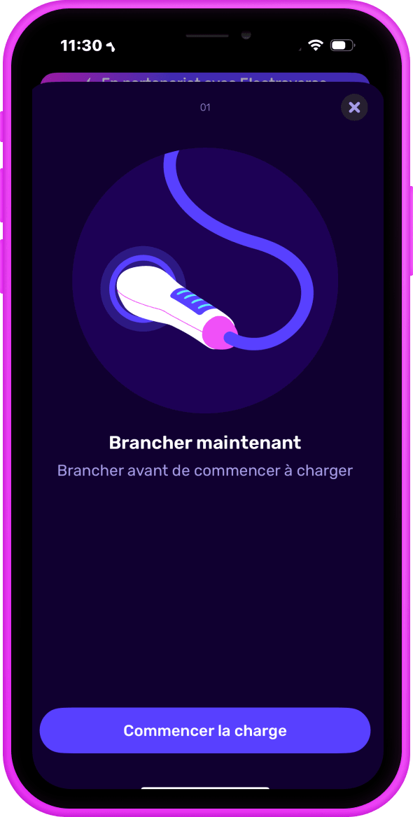 un écran d'iPhone rose avec la prise du chargeur Electroverse sur l'écran