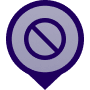 A grey location pin icon with a diagonal line through a circle, indicating a restricted or prohibited area.