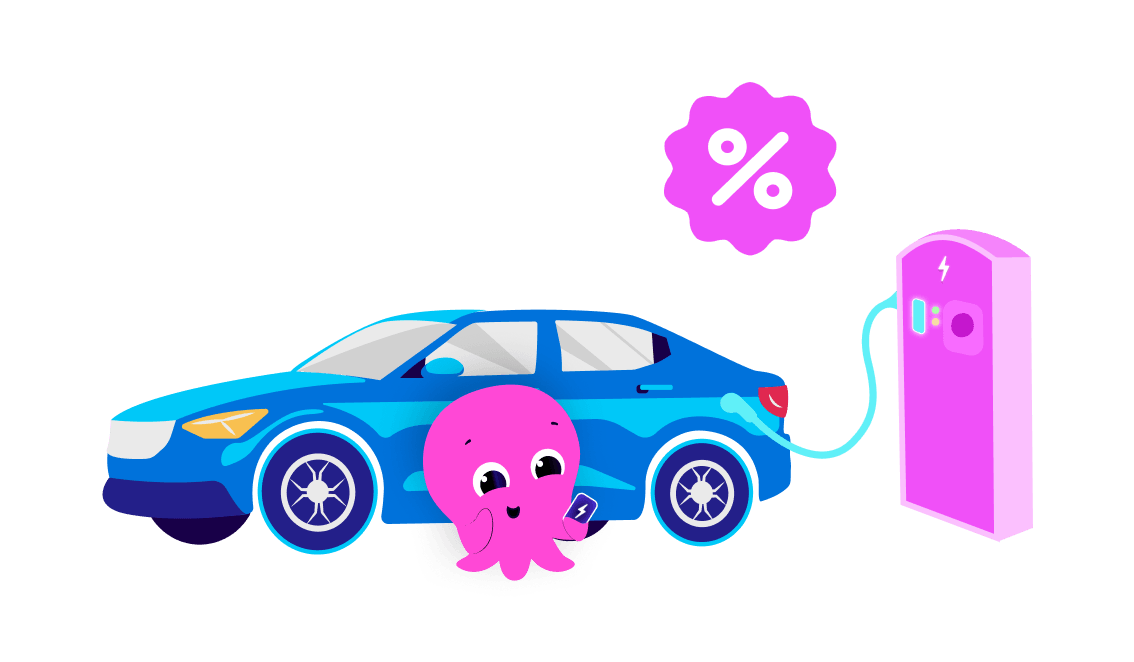 Constantine the octopus uses an RFID card to pay for discounted charging of a salary sacrifice EV