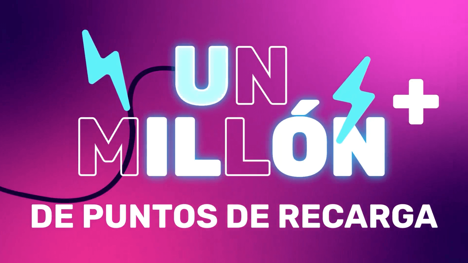 El texto sobre un fondo rosa y morado vibrante dice «UN MILLÓN+» con rayos, y «DE PUNTOS DE RECARGA» debajo.