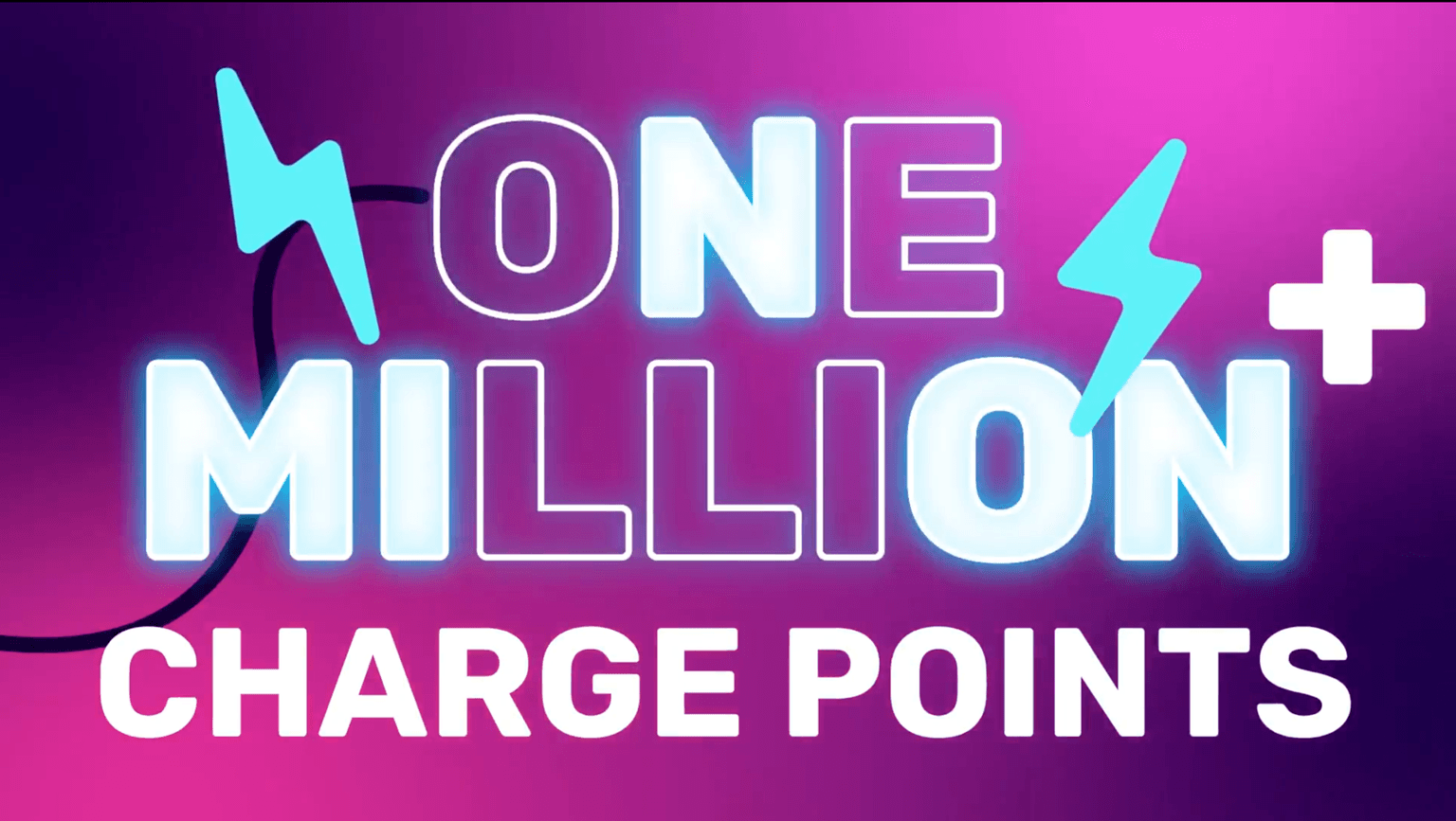 Text on a vibrant pink and purple background reads "ONE MILLION+ CHARGE POINTS" with lightning bolt icons.