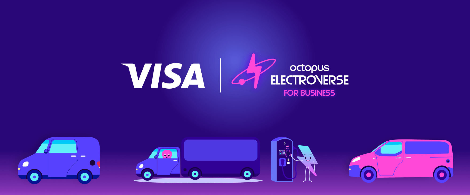 Image shows Visa logo and a fleet of vehicles