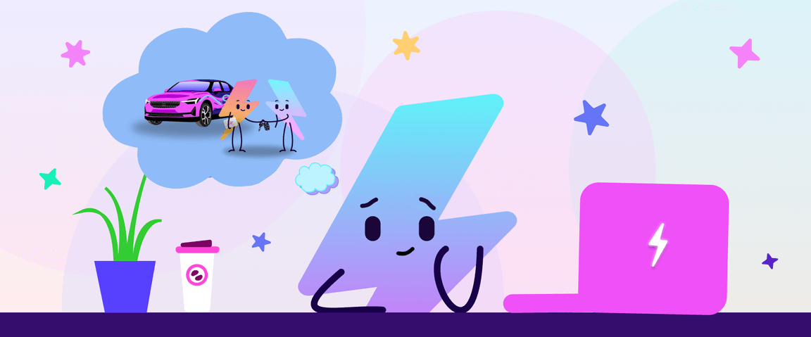 Octopus Electroverse mascot, Zapman, daydreaming about sharing an electric vehicle