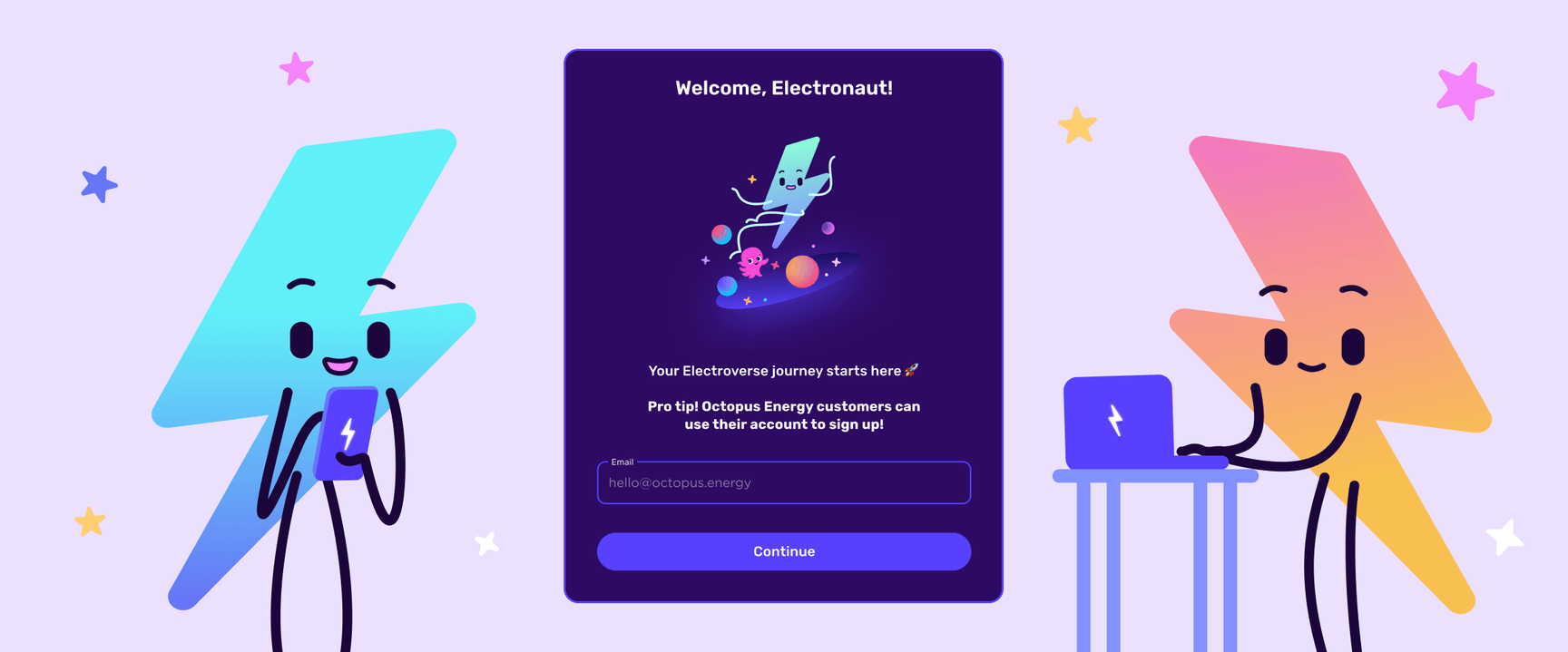Sign up/in to Electroverse header - zapmen on phone/laptop
